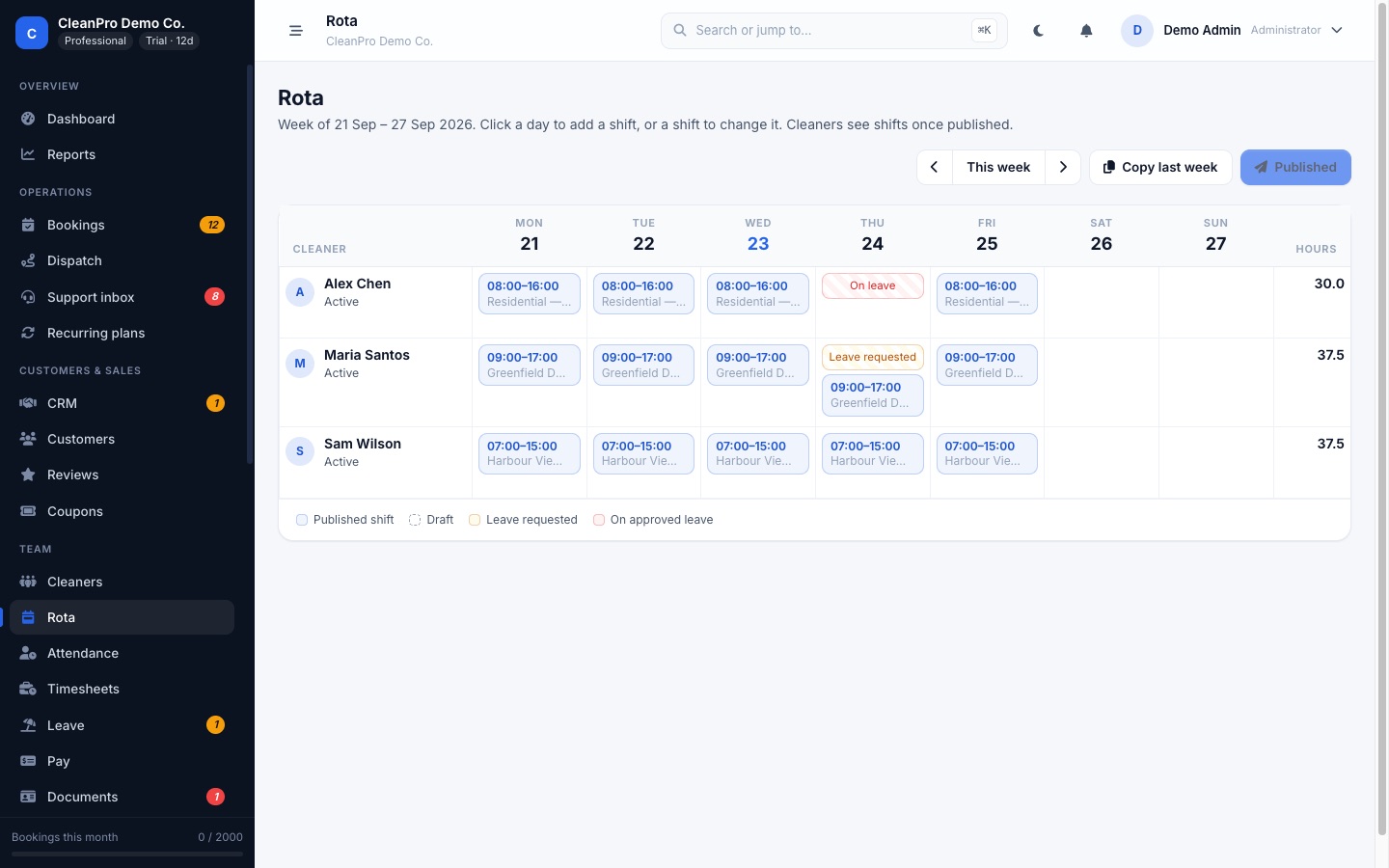 Rota: Plan the week, publish shifts, and see leave before you double-book anyone.
